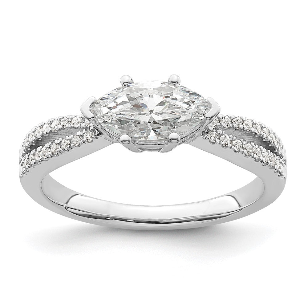 High-Quality 14K White Gold East-West Engagement Ring for 3/4 Carat Marquise, Stylish with Diamond Accents