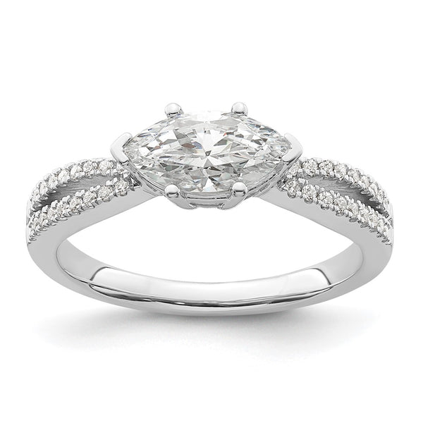High-Quality 14K White Gold East-West Engagement Ring for 3/4 Carat Marquise, Stylish with Diamond Accents