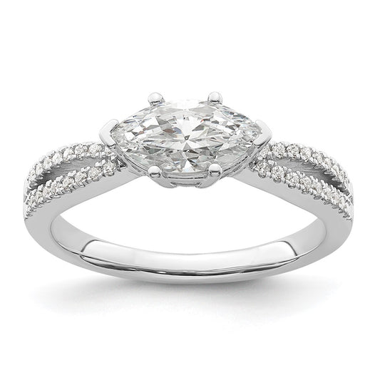 High-Quality 14K White Gold East-West Engagement Ring for 3/4 Carat Marquise, Stylish with Diamond Accents