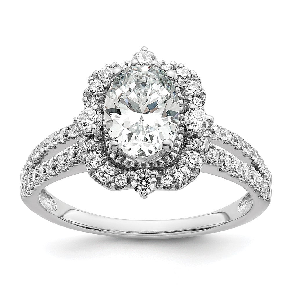 Exclusive 14K White Gold Vintage Halo Engagement Ring, 1 Carat Oval Center, Stylish Design