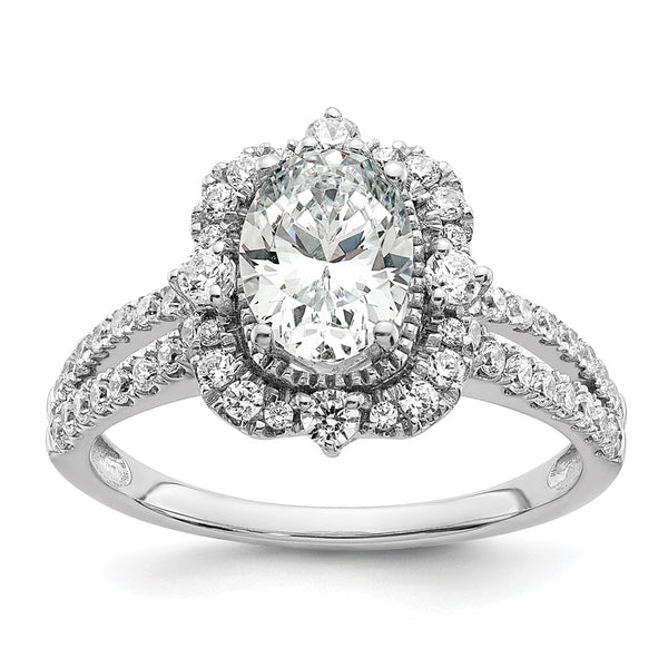 14K White Gold Vintage Halo Engagement Ring, 1 Carat Oval Center