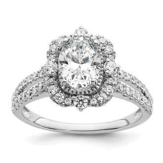 Exclusive 14K White Gold Vintage Halo Engagement Ring, 1 Carat Oval Center, Stylish Design