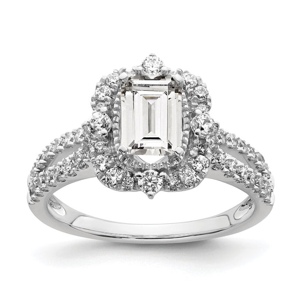 14K White Gold Vintage Halo Engagement Ring for 1 Carat Emerald-Cut