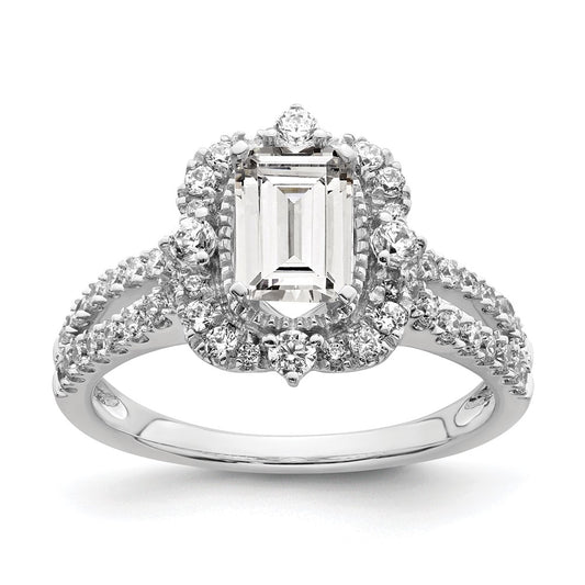 Buy Exclusive 14K White Gold Vintage Halo Engagement Ring for 1 Carat Emerald-Cut