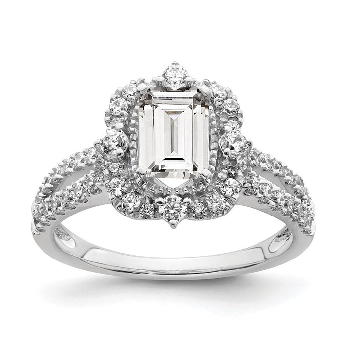 Buy Exclusive 14K White Gold Vintage Halo Engagement Ring for 1 Carat Emerald-Cut-1