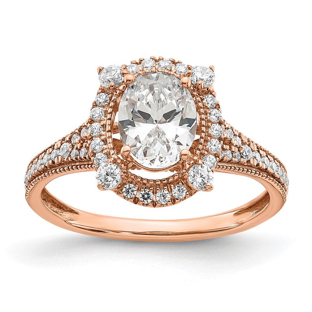 Buy 14K Rose Gold Vintage Halo Engagement Ring for 1 Carat Oval Center - Luxury Design with 3/8 Carat Diamonds