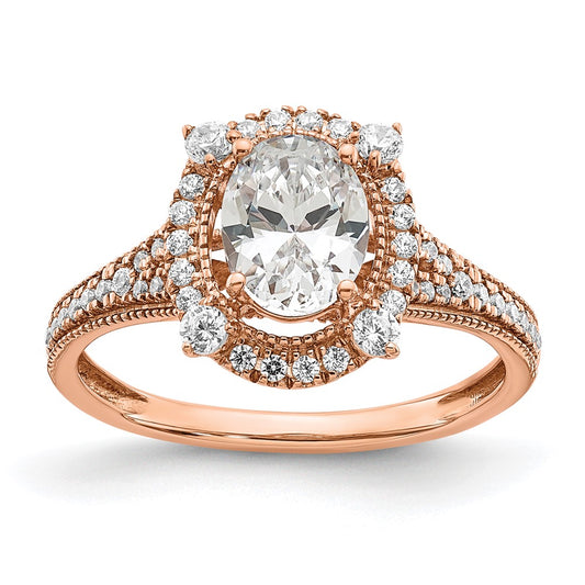 Buy 14K Rose Gold Vintage Halo Engagement Ring for 1 Carat Oval Center - Luxury Design with 3/8 Carat Diamonds