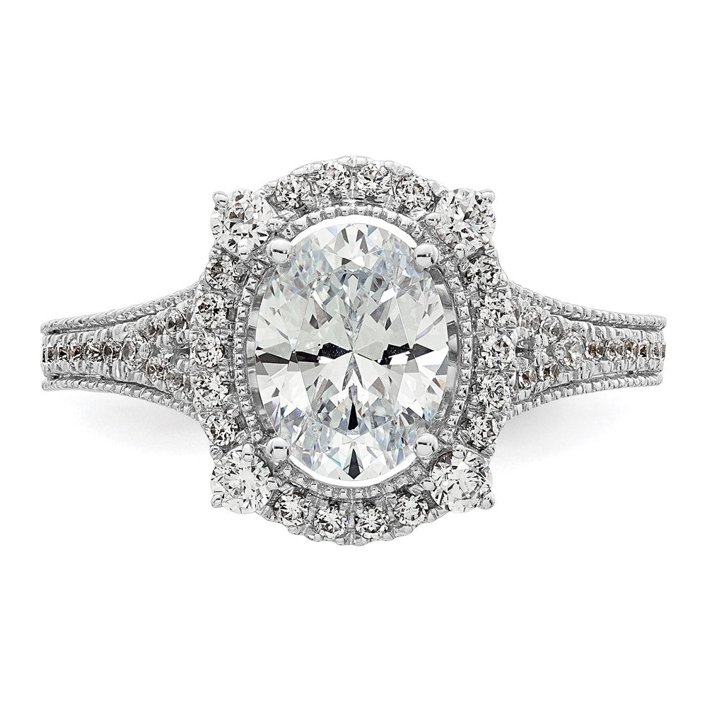 Exclusive 14K White Gold Vintage 1ct Oval Halo Diamond Engagement Ring