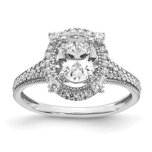 Exclusive 14K White Gold Vintage 1ct Oval Halo Diamond Engagement Ring