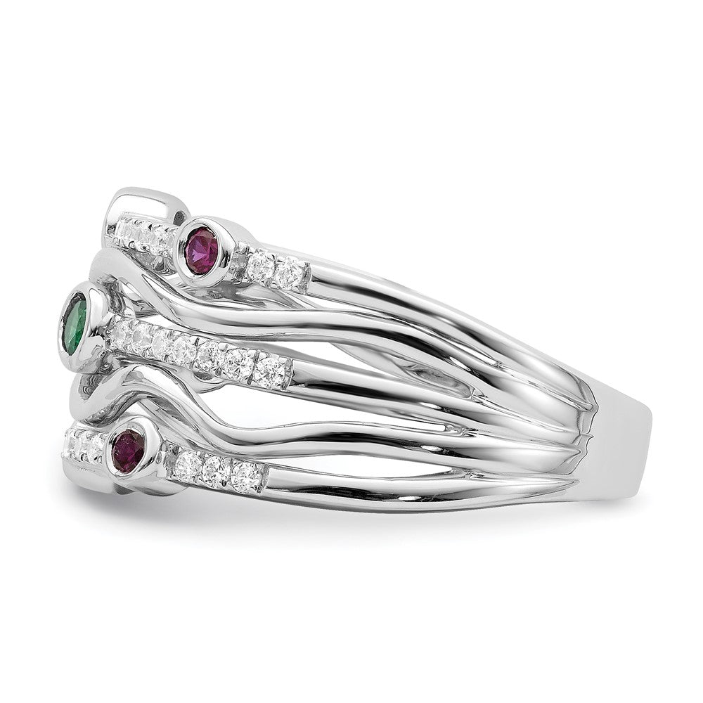 High-Quality 14K White Gold Wavy Ring with Lab Diamonds & Sapphires - Stylish Value