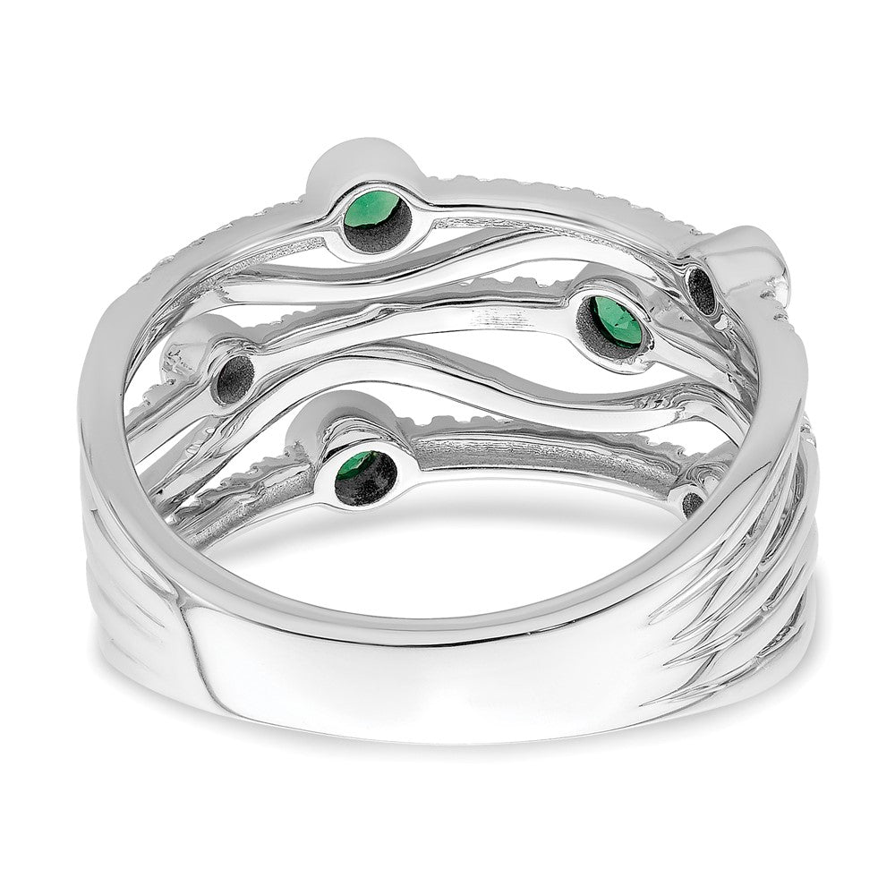 High-Quality 14K White Gold Wavy Ring with Lab Diamonds & Sapphires - Stylish Value