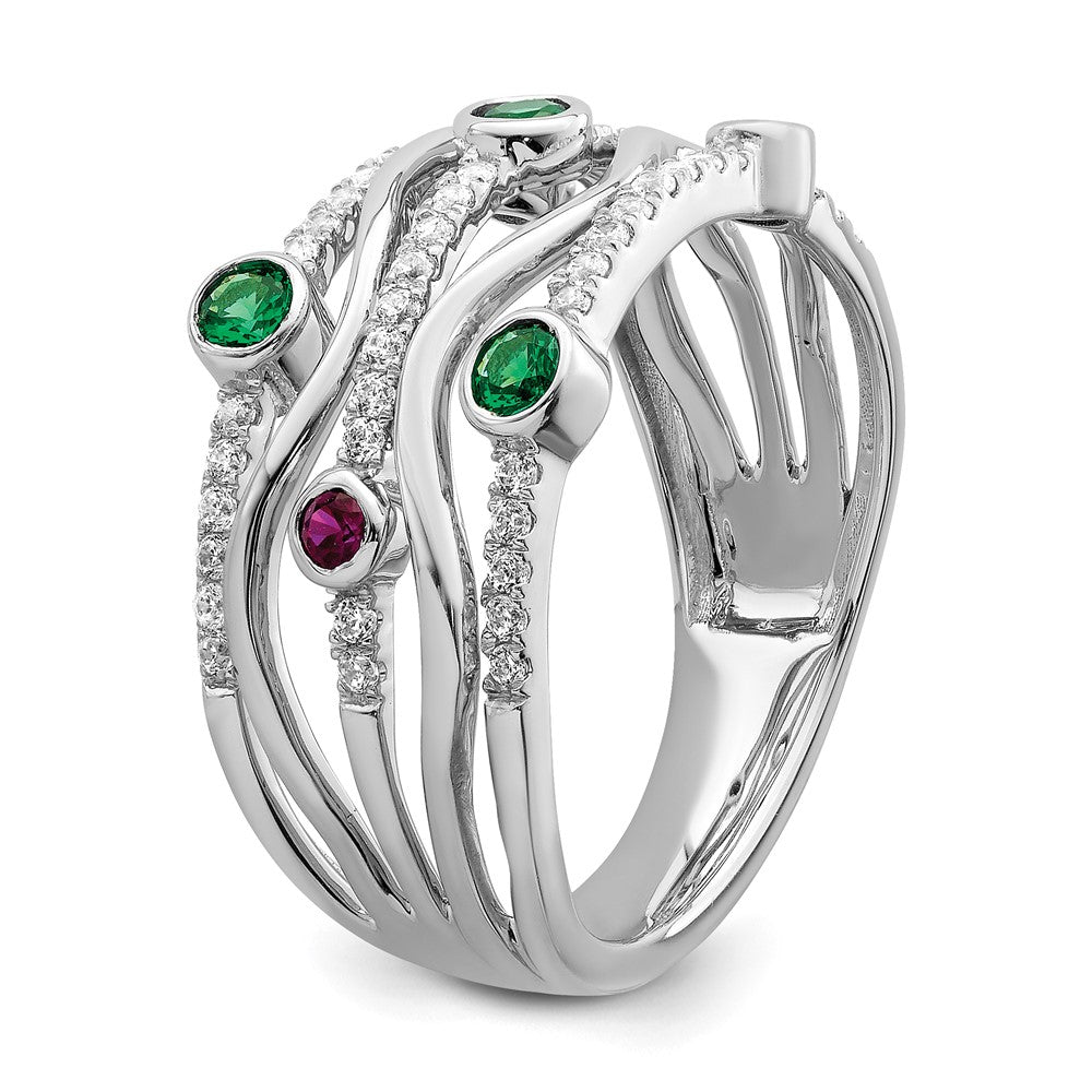 High-Quality 14K White Gold Wavy Ring with Lab Diamonds & Sapphires - Stylish Value