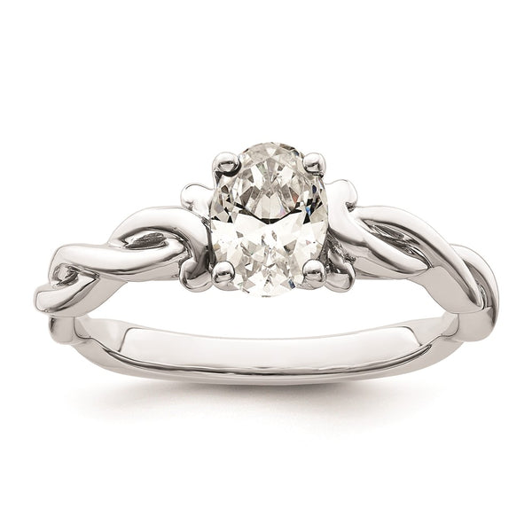 14K White Gold Twisted Band Oval Engagement Ring