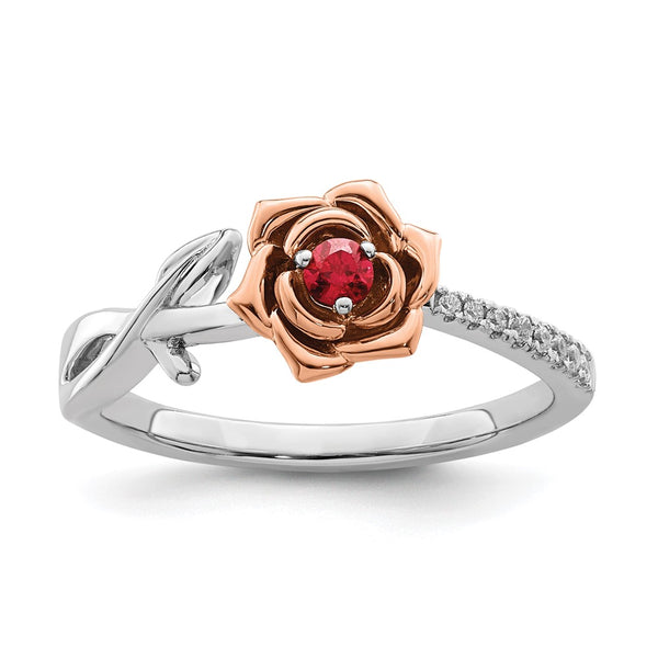 14K Two-Tone Ruby & Diamond Floral Ring