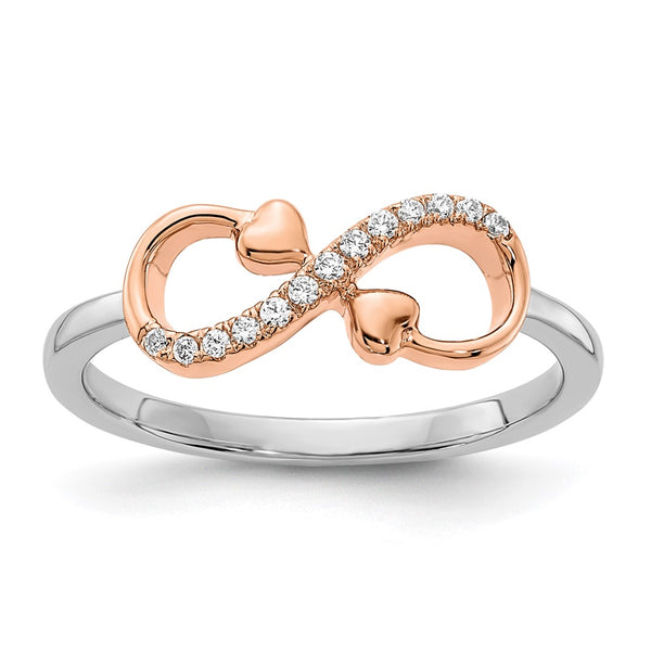10K Two-Tone White & Rose Gold Infinity Heart Diamond Ring