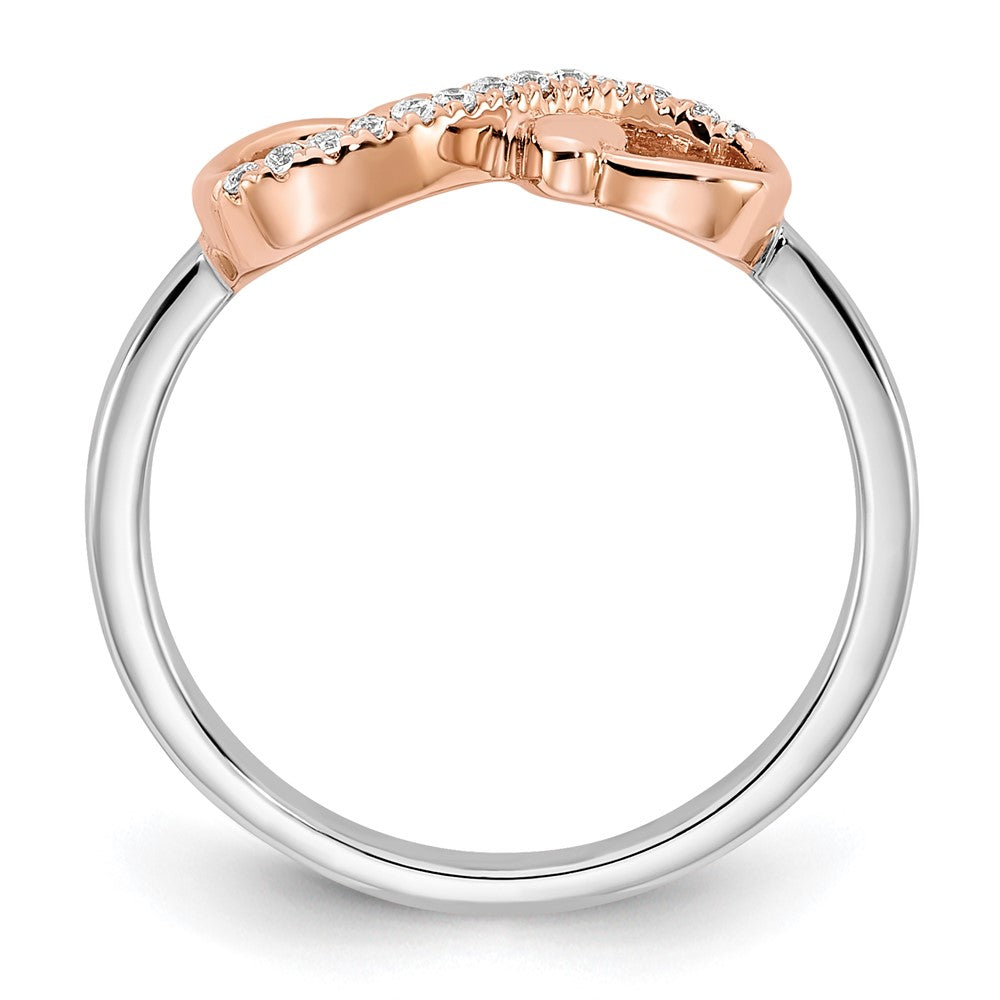 Shop Stylish 14K Two-Tone Rose and White Gold Infinity Hearts Ring with 1/15 Carat Lab-Grown Diamond