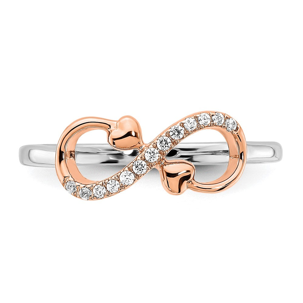 Shop Stylish 14K Two-Tone Rose and White Gold Infinity Hearts Ring with 1/15 Carat Lab-Grown Diamond