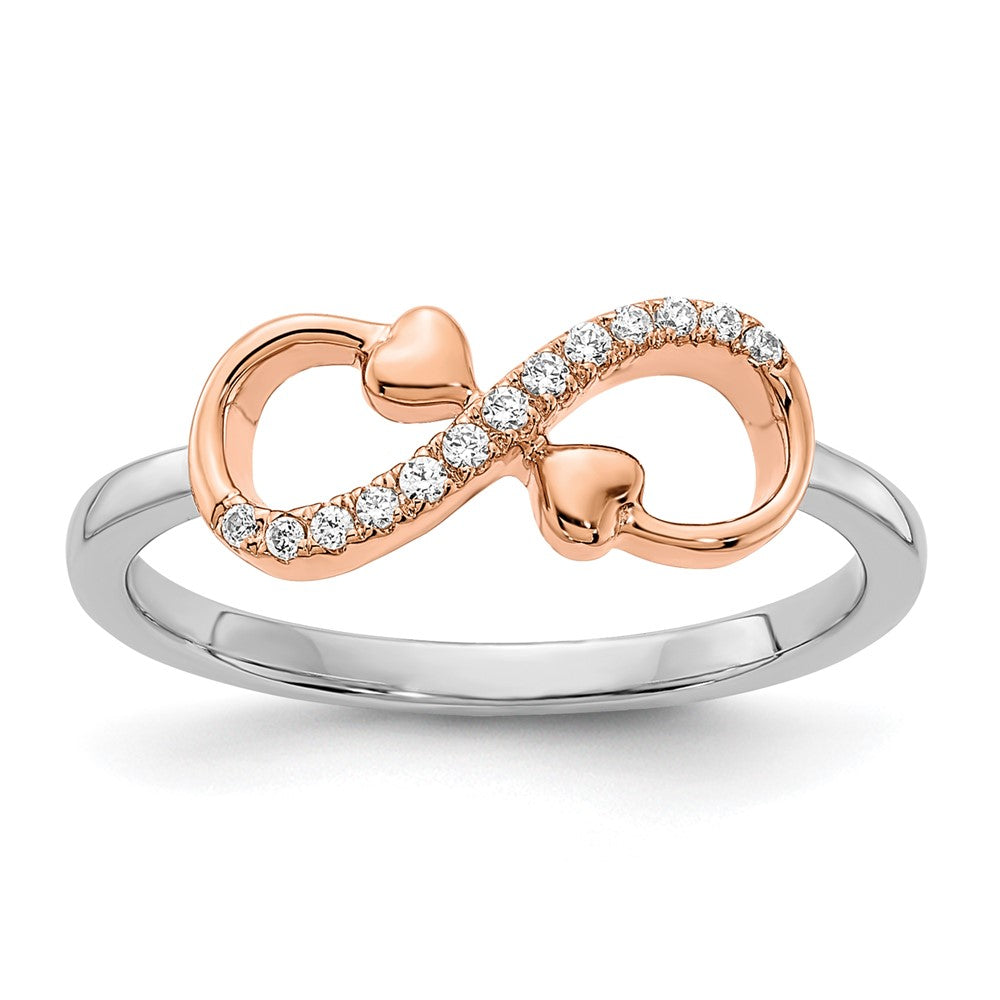 Shop Stylish 14K Two-Tone Rose and White Gold Infinity Hearts Ring with 1/15 Carat Lab-Grown Diamond