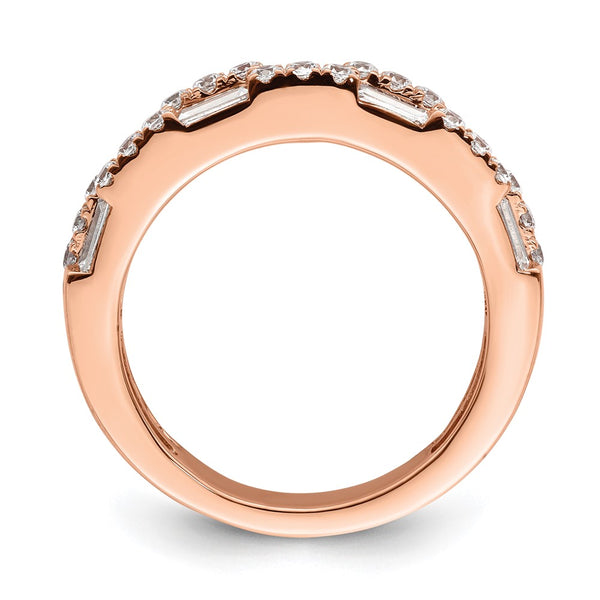 14K Rose Gold 1 Carat Round & Baguette Diamond Wedding Band