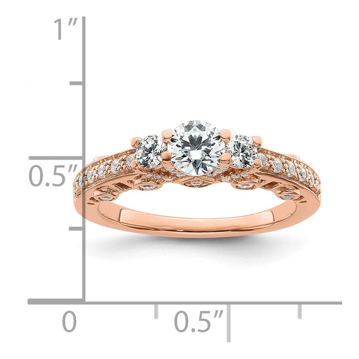 Buy Stylish 14K Rose Gold Three-Stone Diamond Semi-Mount Engagement Ring-7