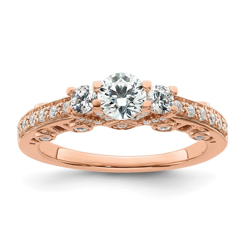 Buy Stylish 14K Rose Gold Three-Stone Diamond Semi-Mount Engagement Ring