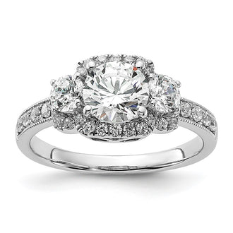 Buy Stylish 14K White Gold 3-Stone Halo Semi-Mount Engagement Ring, 1 Carat