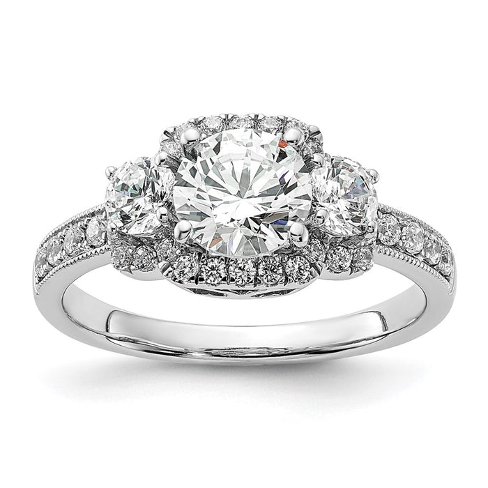 Buy Stylish 14K White Gold 3-Stone Halo Semi-Mount Engagement Ring, 1 Carat-1