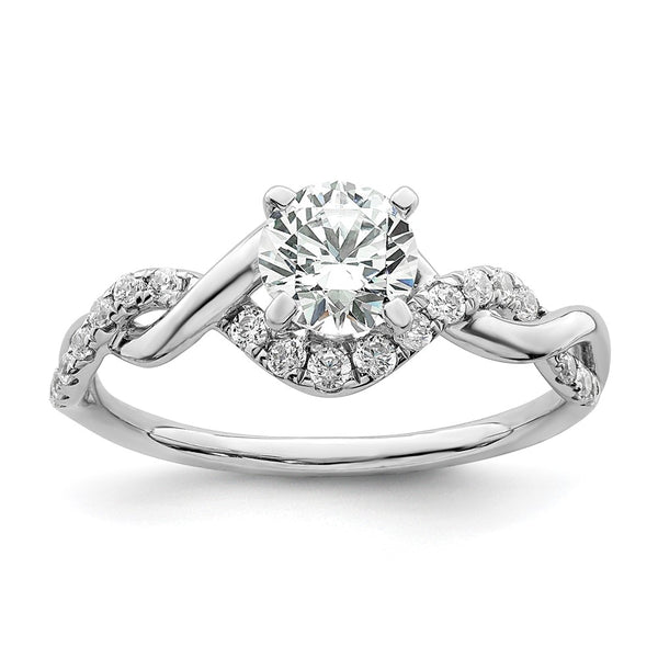 14K White Gold Twisted Semi-Mount Ring for 5/8 Carat Stone - 1/4 Carat Diamonds