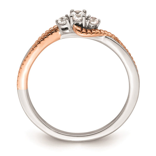 Designer 14K White & Rose Gold 3-Stone Engagement Ring - 1/8 Carat Diamonds, Affordable Price
