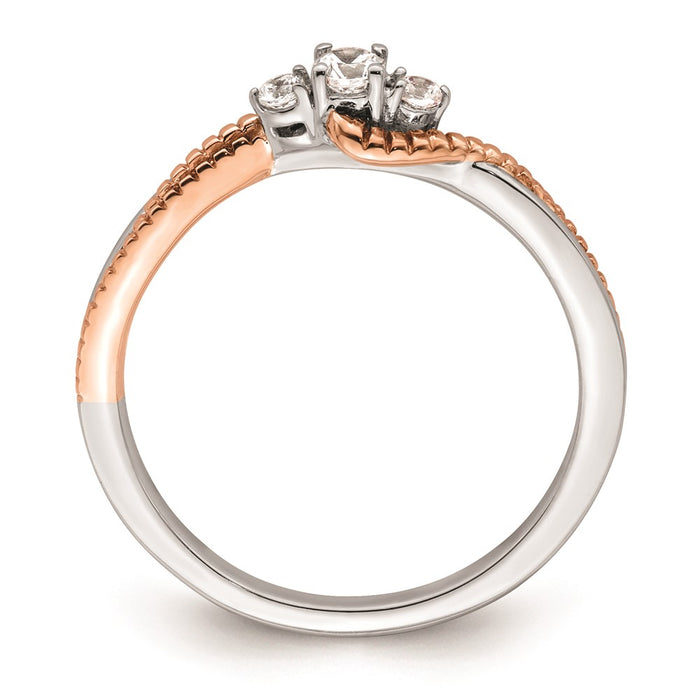 Designer 14K White & Rose Gold 3-Stone Engagement Ring - 1/8 Carat Diamonds, Affordable Price-2