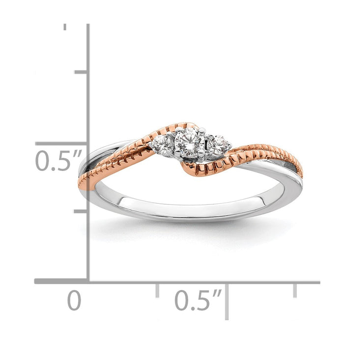 Designer 14K White & Rose Gold 3-Stone Engagement Ring - 1/8 Carat Diamonds, Affordable Price-7