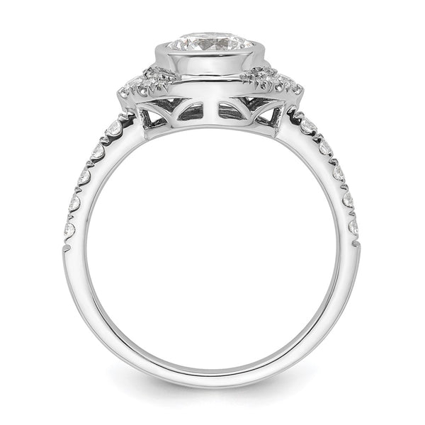 14K White Gold Halo Engagement Ring - 1 Carat Round Bezel