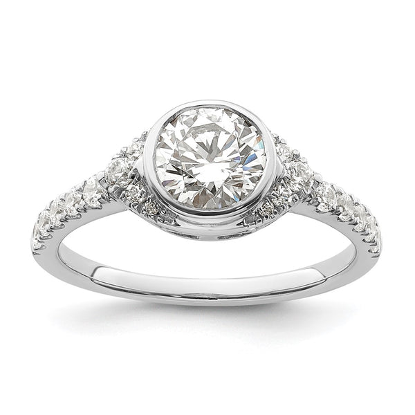 14K White Gold Halo Engagement Ring - 1 Carat Round Bezel