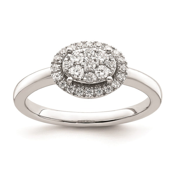 14K White Gold Oval Halo Cluster Engagement Ring - 1/3 Carat Diamond