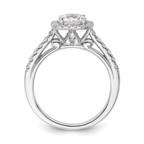 14K White Gold Halo Engagement Ring for 1 Carat Center, 6.5mm