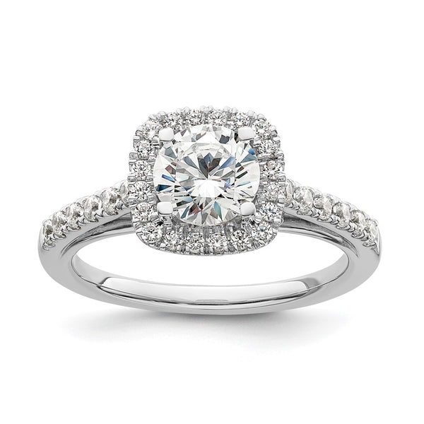 14K White Gold Halo Engagement Ring for 1 Carat Center, 6.5mm