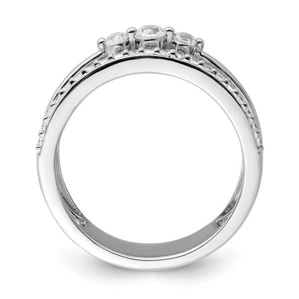14K White Gold Double Band Ring with Diamonds
