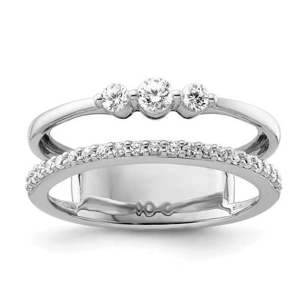 14K White Gold Double Band Ring with Diamonds