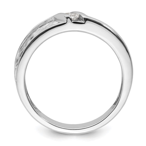 14K White Gold Hammered Diamond Men's Wedding Ring - 8mm