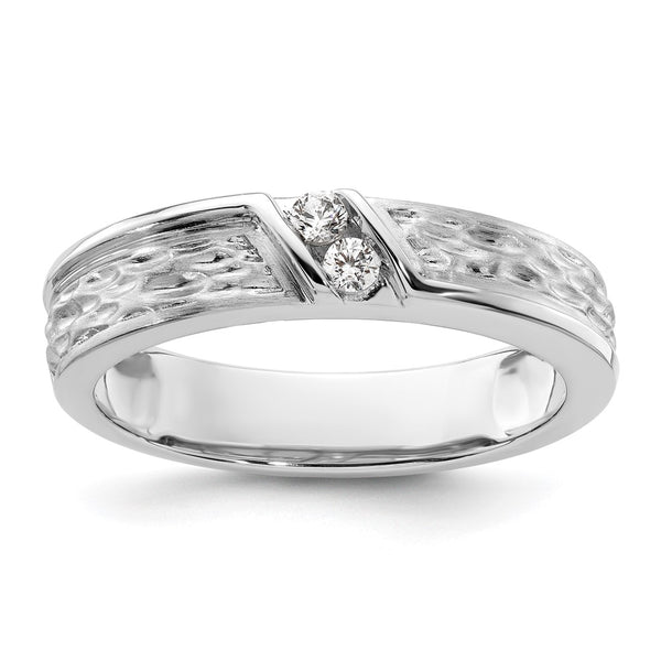 14K White Gold Hammered Diamond Men's Wedding Ring - 8mm