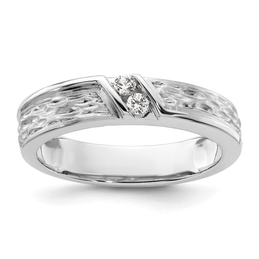 Buy Stylish 14K White Gold Hammered Diamond Men's Wedding Ring - 8mm