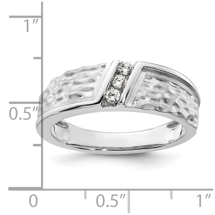 Buy Exclusive 14K White Gold Men's Wedding Ring - Polished, Satin, Hammered Finish-7