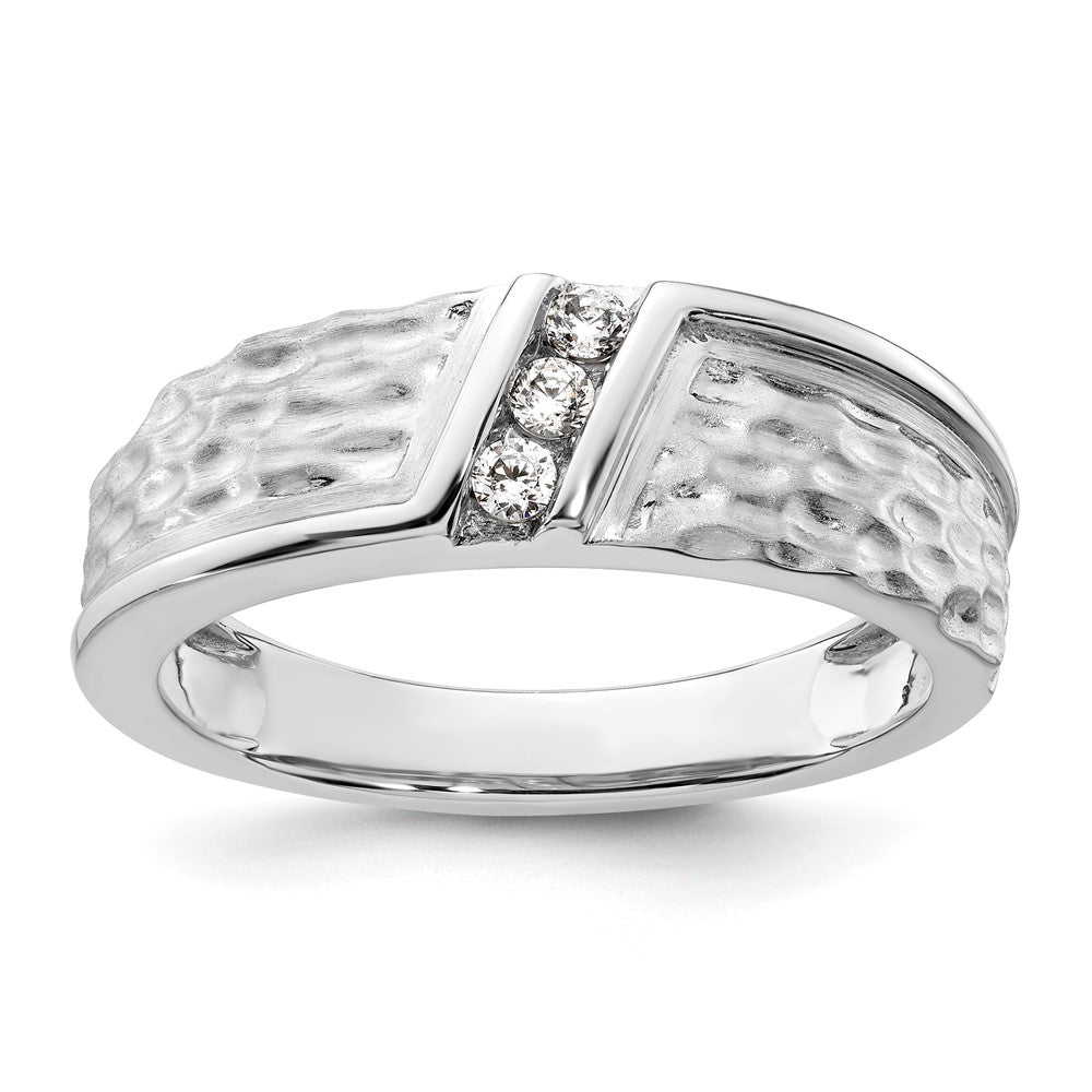 Buy Exclusive 14K White Gold Men's Wedding Ring - Polished, Satin, Hammered Finish