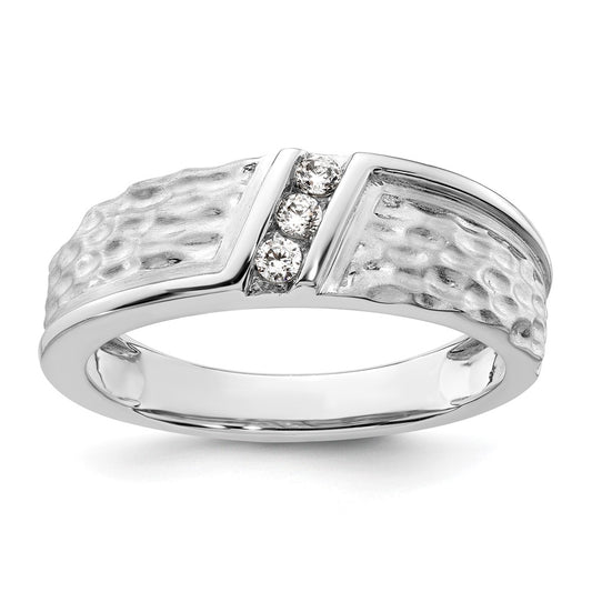Buy Exclusive 14K White Gold Men's Wedding Ring - Polished, Satin, Hammered Finish