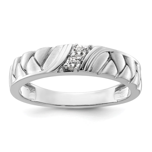 14K White Gold Men's Diamond Wedding Band - 8mm