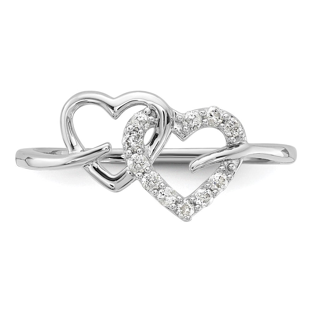 High-Quality 14K White Gold Double Heart Ring with 1/8 Carat Diamond - Stylish Value!