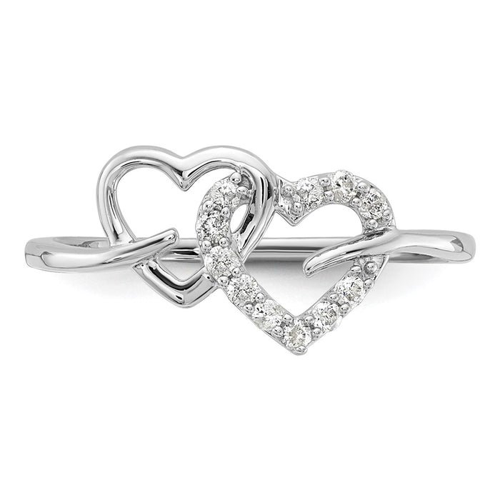 High-Quality 14K White Gold Double Heart Ring with 1/8 Carat Diamond - Stylish Value!-4