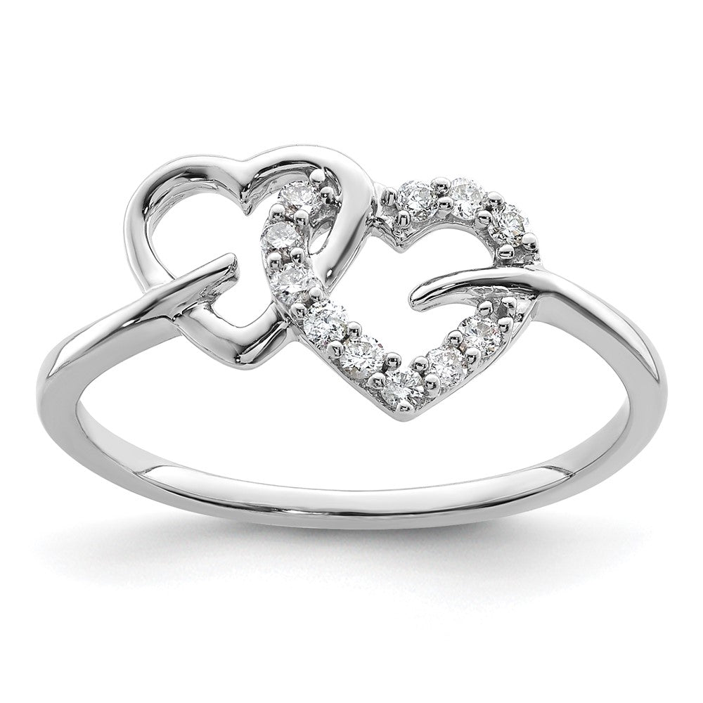 High-Quality 14K White Gold Double Heart Ring with 1/8 Carat Diamond - Stylish Value!