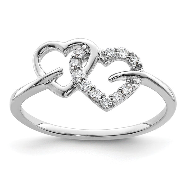 High-Quality 14K White Gold Double Heart Ring with 1/8 Carat Diamond - Stylish Value!