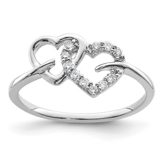 High-Quality 14K White Gold Double Heart Ring with 1/8 Carat Diamond - Stylish Value!